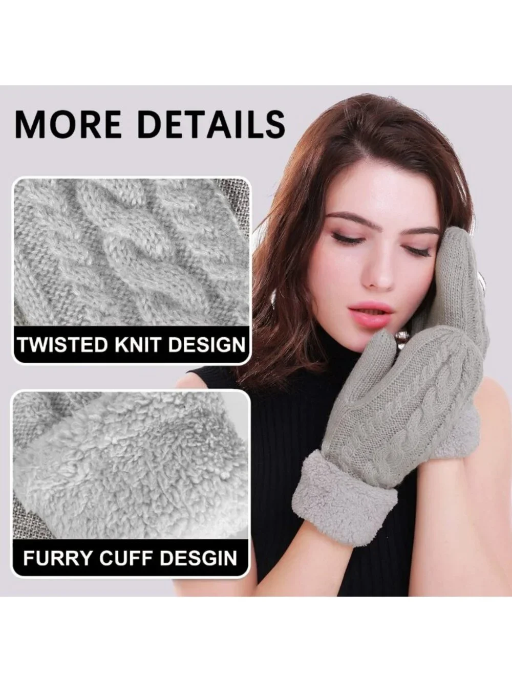 Cozy Wool Knit Winter Gloves for Women - Warm Lining Thick Mittens for Cold